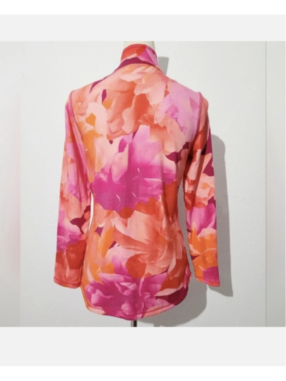 T by Talbots Floral Quarter-Zip Pullover Sweatshirt, Orange Pink sport sz XL
